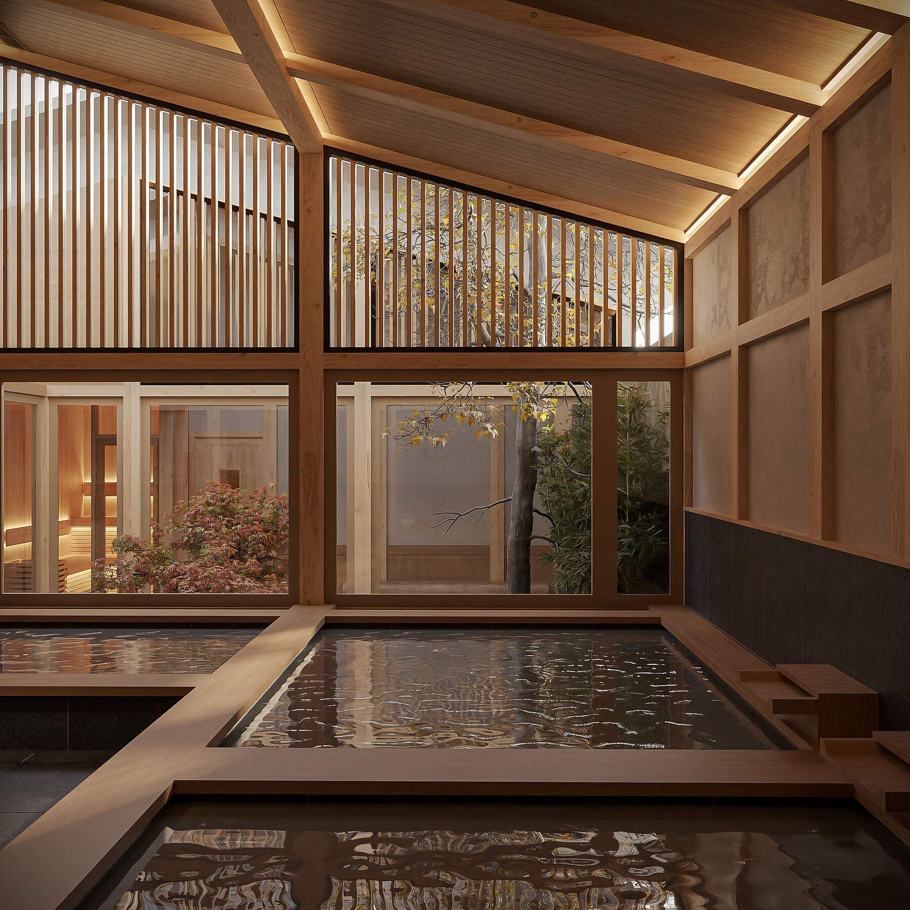 Bể ngâm khoáng Onsen ngoài trời tại Neo Garden